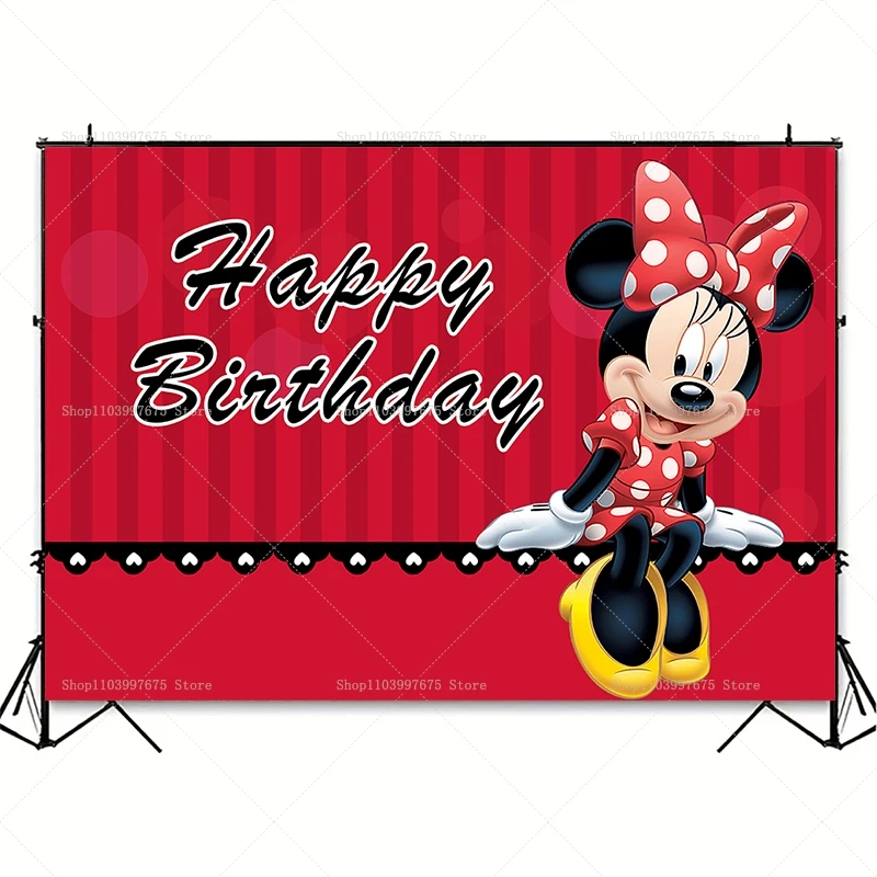 Disney Minnie Mouse Backdrop Girls Birthday Party Decoration Photography Background Baby Shower Banner Poster Photo Studio Props