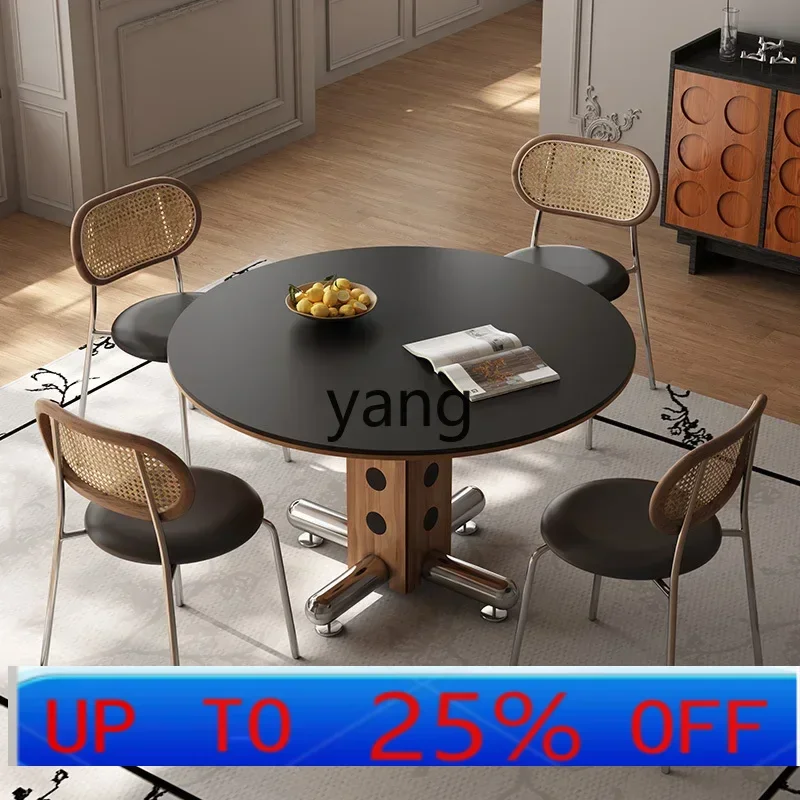 

LTT medieval round dining table rock slab round table multi-layer solid wood simple rock slab dining table