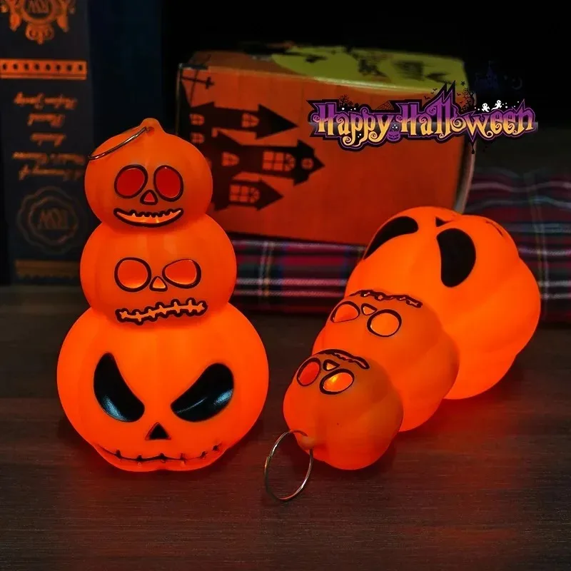 Battery Powered Three Layer Halloween Pumpkin Lantern Keychain Light Daily Atmosphere Party Decoration Spooky Ghost Festival