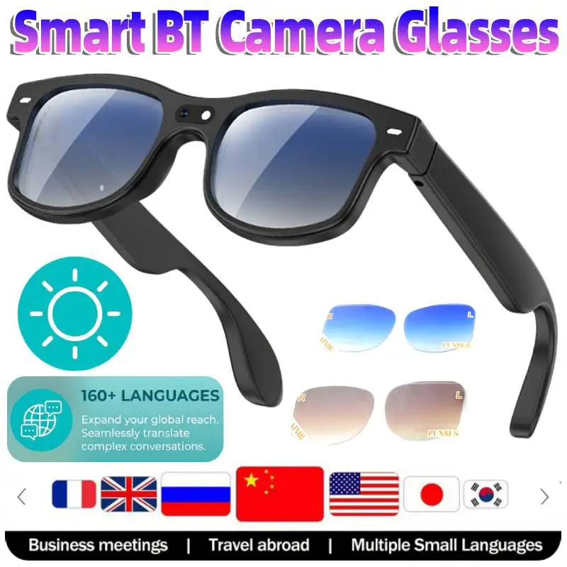 

Outdoor Audio Smart BT Camera Glasses Real-Time 160+ Language Translation 8MP HD Video Recording Glasses with Color-Change Len
