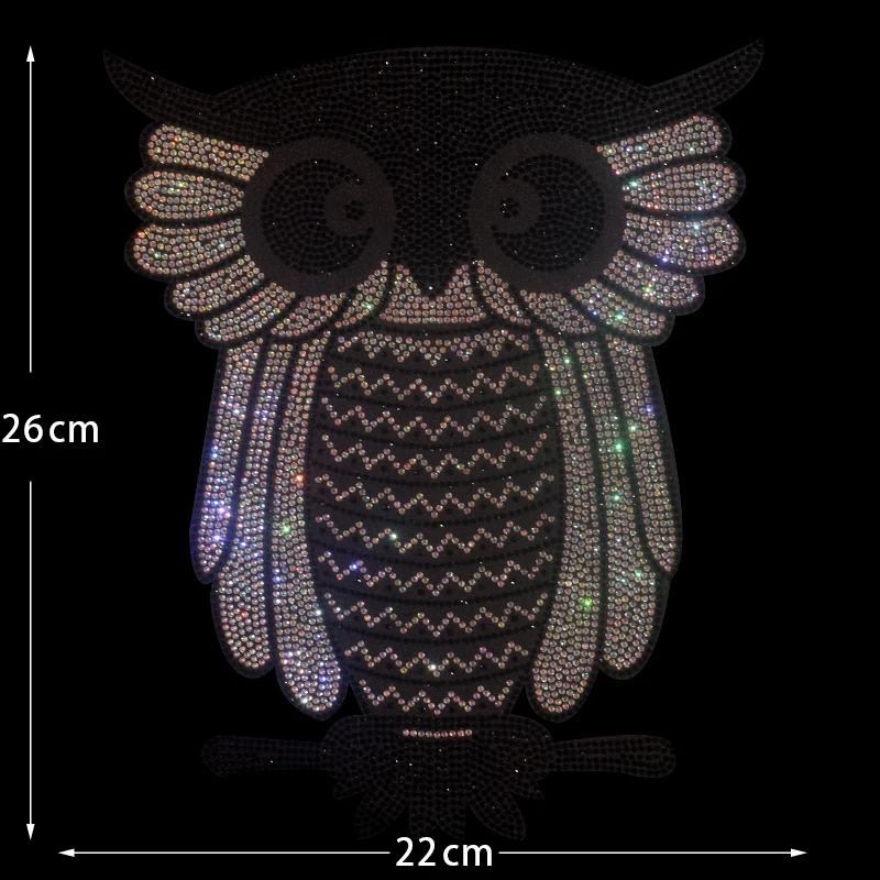 

High-quality shiny owl rhinestone pattern DIY iron on sweater jacket clothing accessories fashion large patches