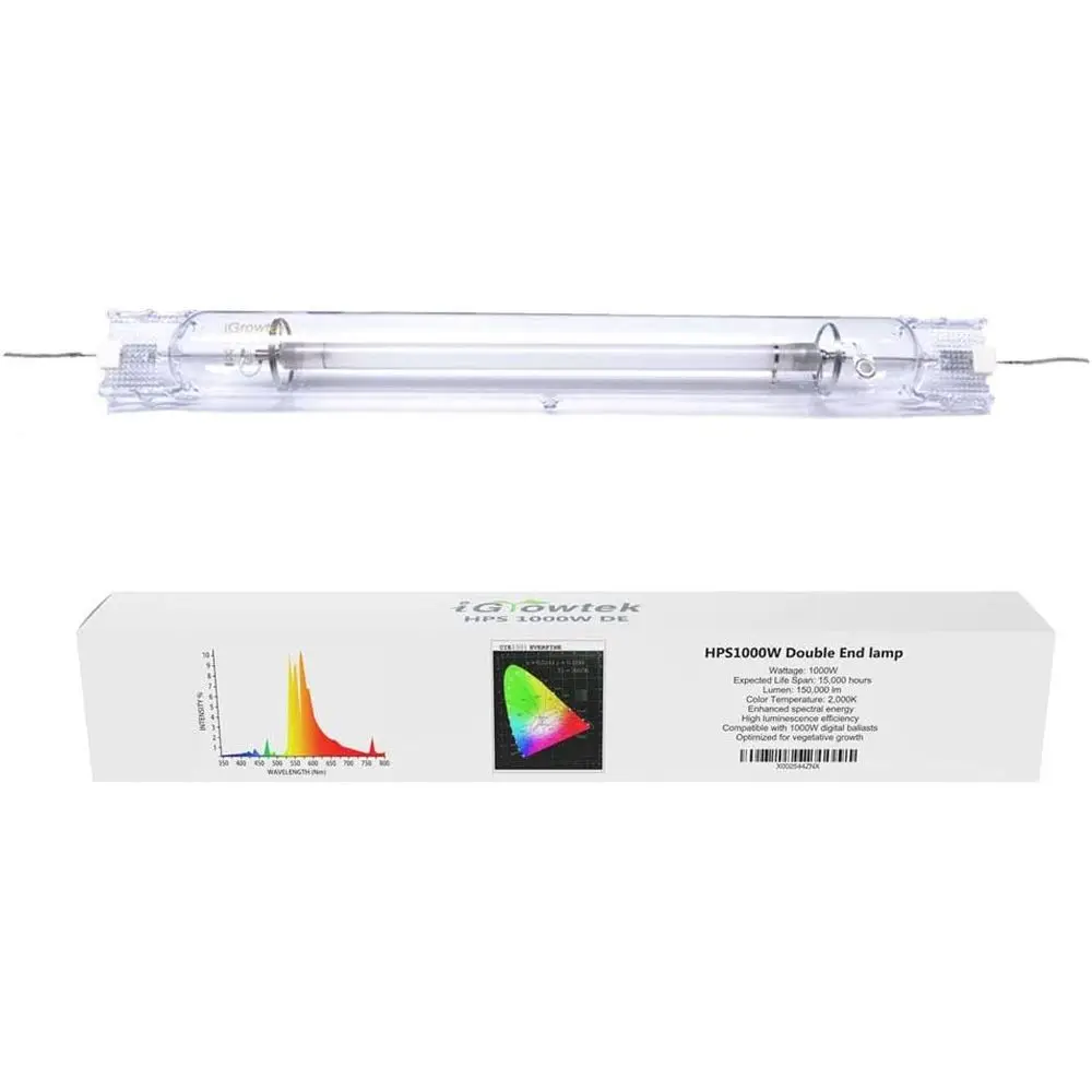 

Лампа для растений HPS 1000 Вт, двусторонняя, с улучшенными красным и оранжевым спектрами PAR, CCT 2000K, ультраяркая, 155000 люмен, 1000 Вт Hi