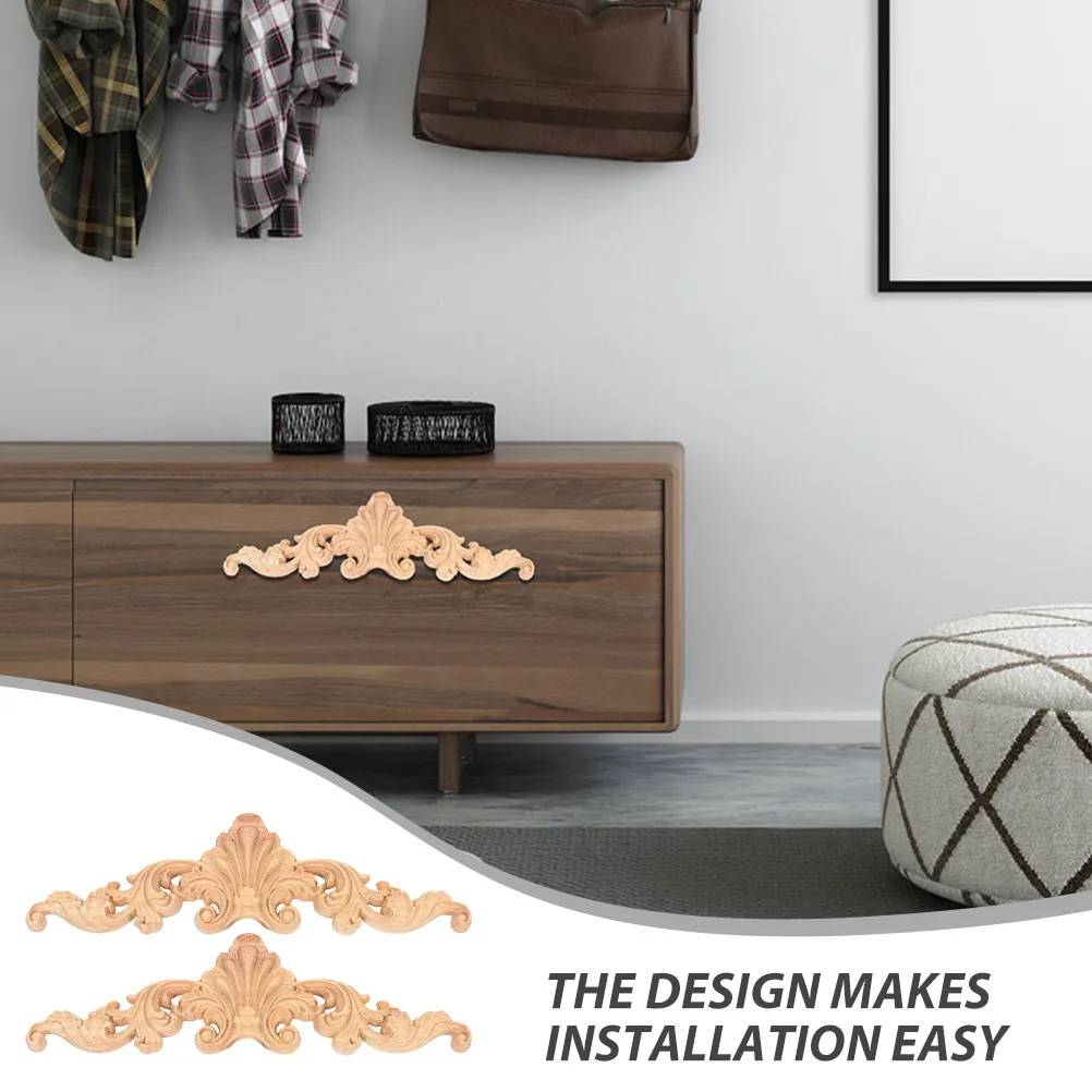 5Pcs Solid Wood European Style Carved Appliques Unpainted Decorative Onlays for Furniture Cabinet Door Decoration