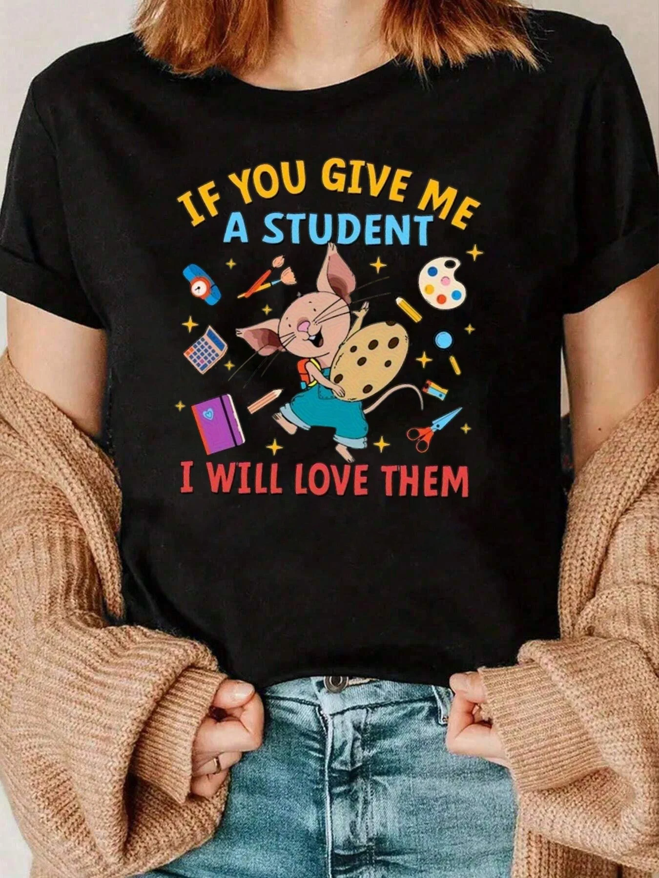 

Футболка с принтом Mouse Student Love, повседневная одежда для учителей, 220 г