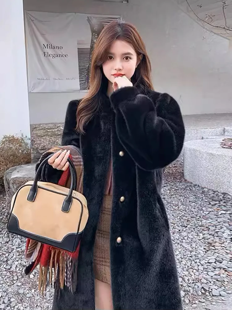 Cappotto integrato in pelliccia di visone peluche di pelliccia di coniglio lontra di alta qualità Cappotto caldo invernale da donna medio a lungo