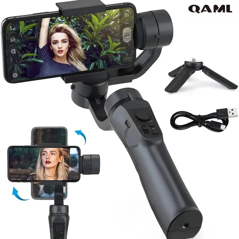 QAML F6 3 Axis Gimbal Handheld Smartphone Stabilizer Cellphone For Action Camera Phone Video Record