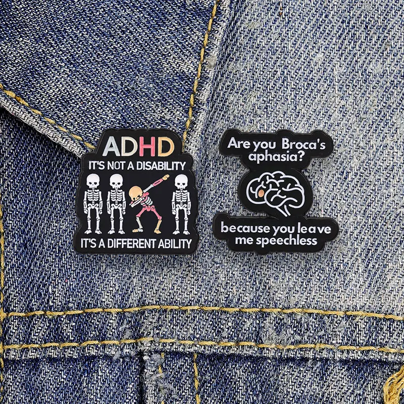 ADHD It's Not A Disability Different Ability Skeleton Dab Enamel Badge Funny Neurodivergent Humor Pin Brooch Jewelry Gifts
