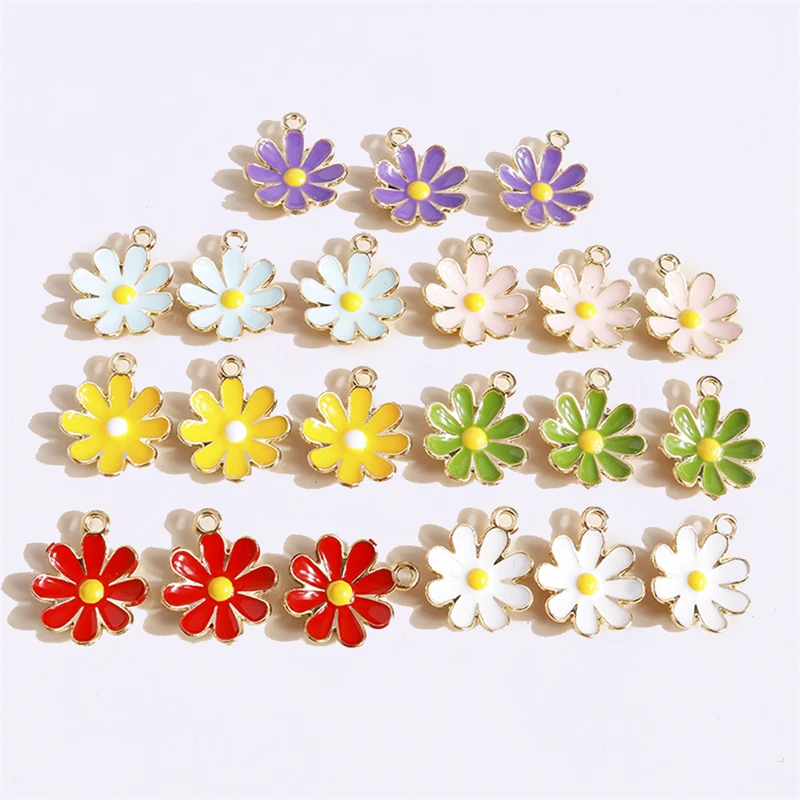 

Duarte 20Pcs/Lot Cute Colorful Enamel Flower Charms Pendants for Jewelry Making DIY Necklaces Earrings Bracelet Accessories Gift