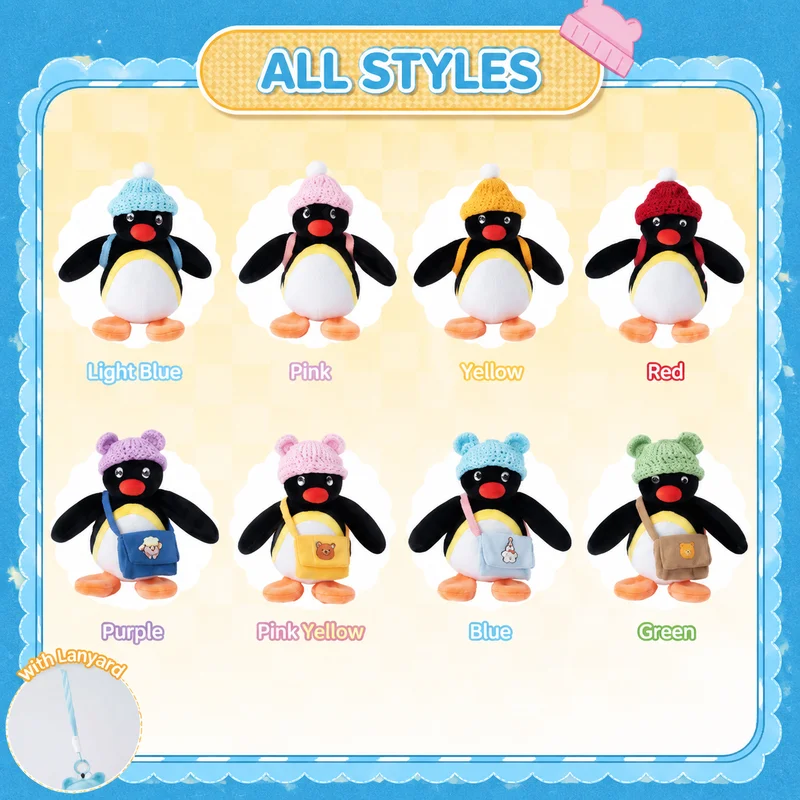 8pcs Pingu Hat-Wearing Buddy Series Plush Doll Pendant Cute Penguin Soft Bag Charm Trendy Hanging Ornament Collectible Gift