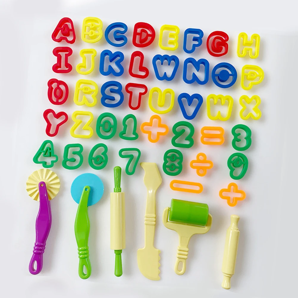 47Pcs Dough Art Craft Kit Colorful Clay Modeling Tools for Children Educational Play Set with Shape Cutters and Stamps