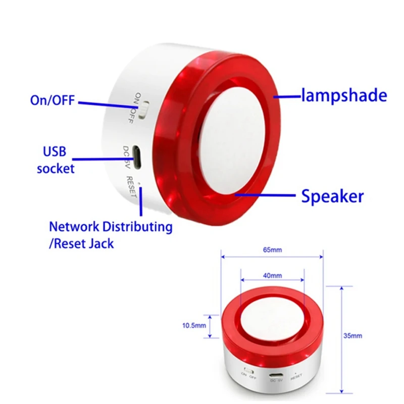 Tuya Smart Home Security Siren Alarme, Flash Horn, grandes sons para ladrão, Alexa, Plug UE, fácil de usar, 100DB