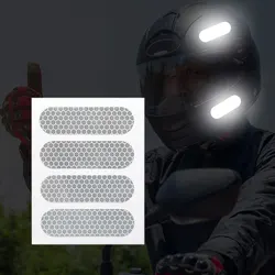 Retro Reflective Stripes Stickers for Motorcycle Helmet 2 Sheets 7cm*2cm*4pcs White High Visibility Reflector Warning Mark