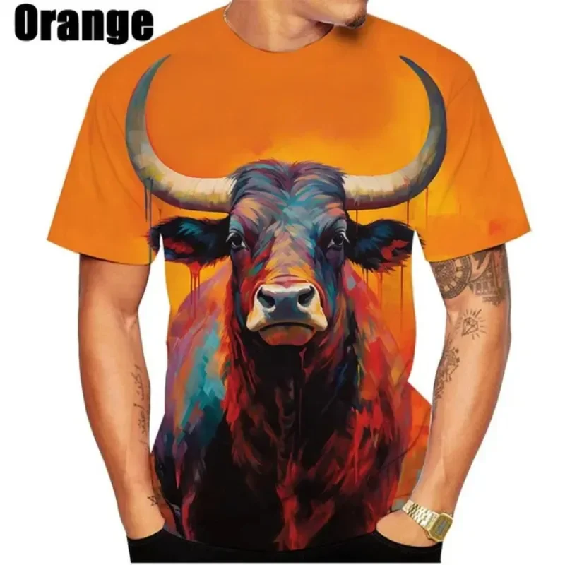 Bull 3DPrinted Casual T-Shirt Personality Cosplay Men's Clothing Fashion Unisex Hip Hop Round Neck Short Sleeve Tops