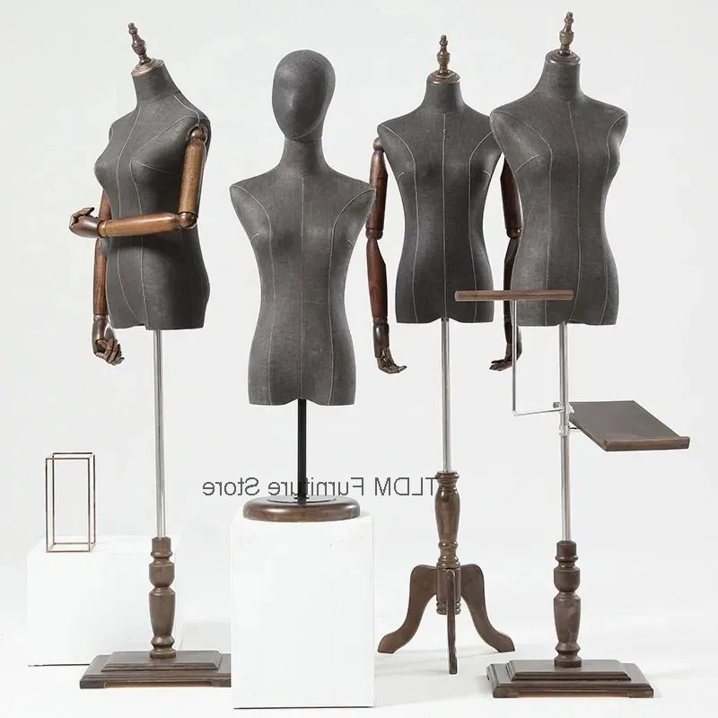 Suit Clothing Store Model for Rack Half Body & Female Models Prop Mannequins Wedding Dress Display Rack Vintage Wooden Base