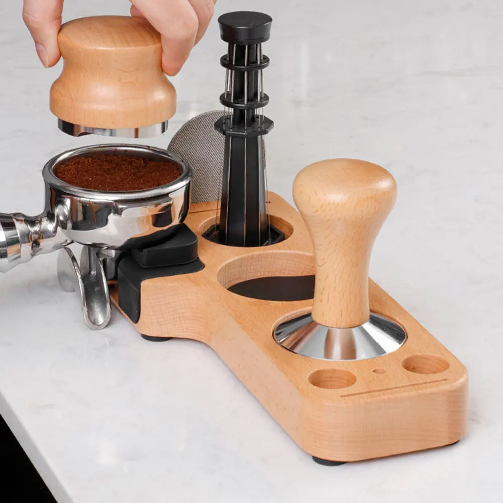 

Beech Wood shaped Tamper Station Coffee Coffee Powder Tamper Base Powder Distributor Seat Wear resistant Compact Practical