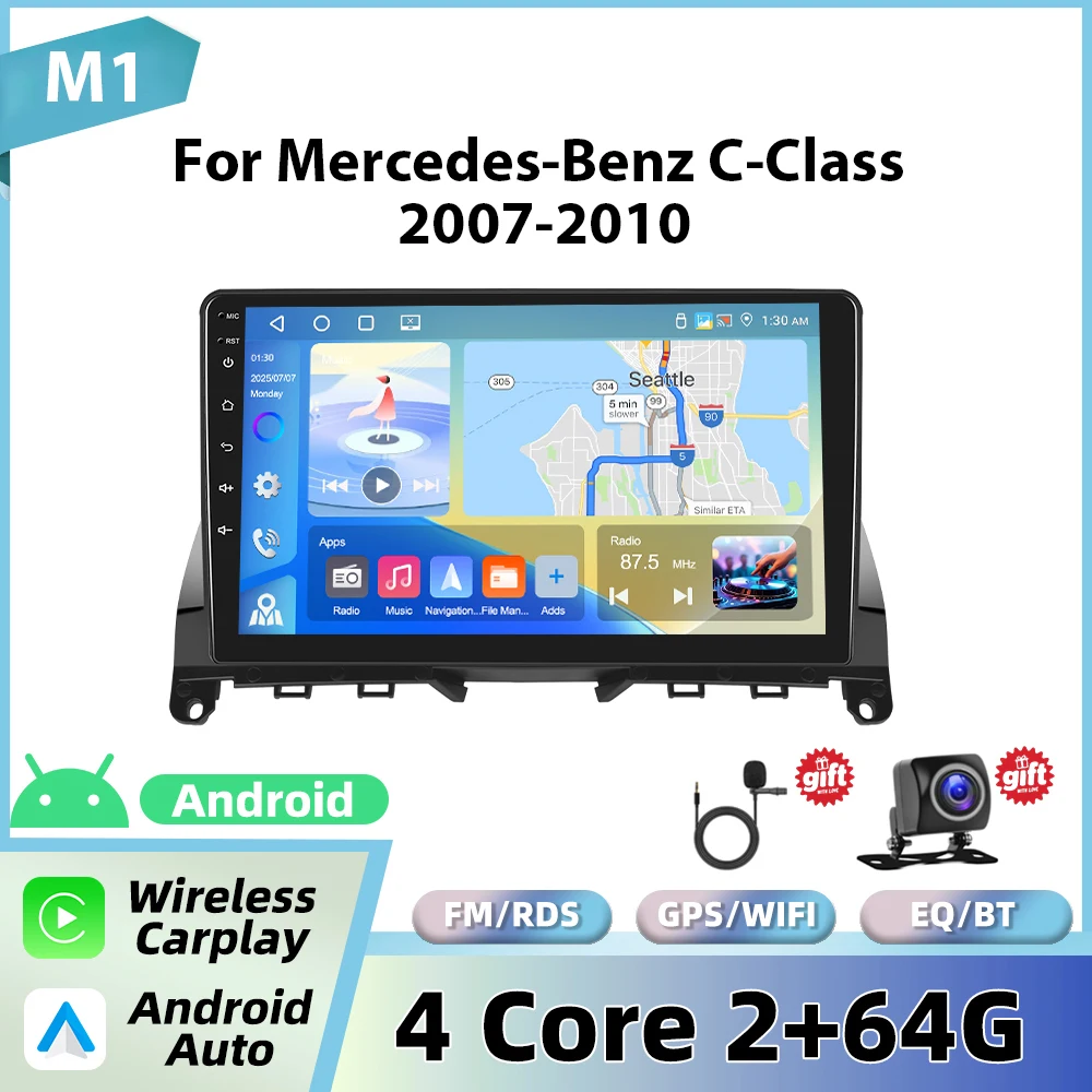 Podofo draadloze CarPlay voor Apple voor Mercedes-Benz C-Klasse W204 S204 2007-2010 Android Auto autoradio GPS FM/RDS stereo WiFi BT