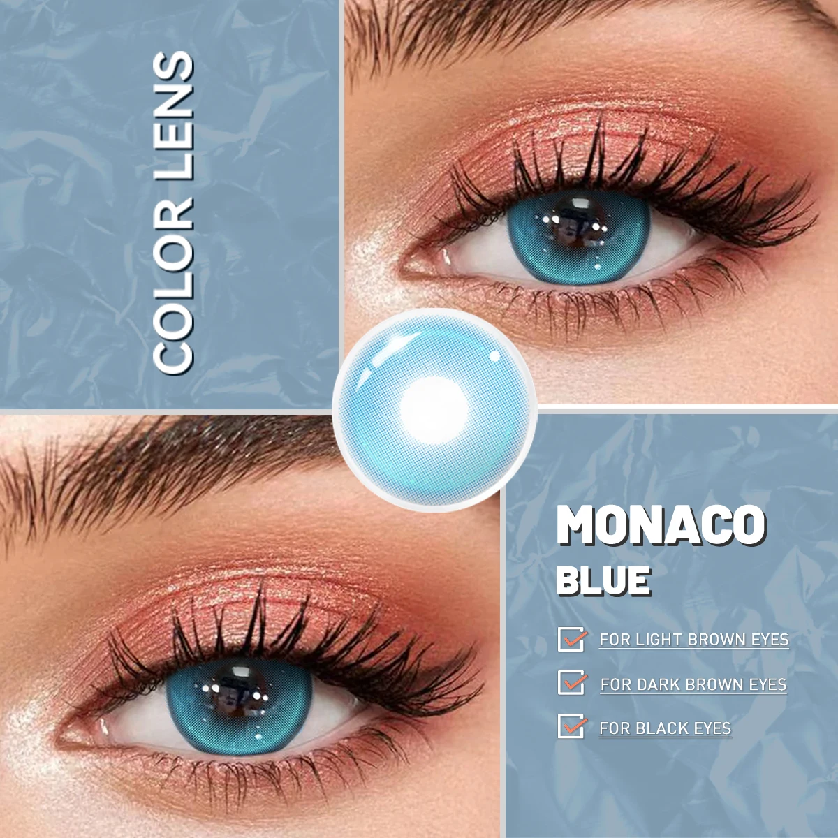 Visuashow 14,2mm Monaco Rot-Blaue Farbige Kontaktlinsen 1 Paar Halbjährige Mode-Schönheits-Farblinsen für Tägliches Party-Augen-Make-up – Detail 2