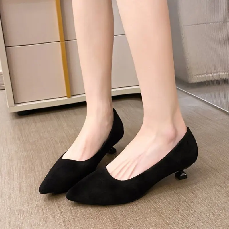 

2023 Autumn New Simple Elegant High Heels Stiletto Womens Shoes Pointed Black Etiquette Professional Single Shoes Wedding Shoes