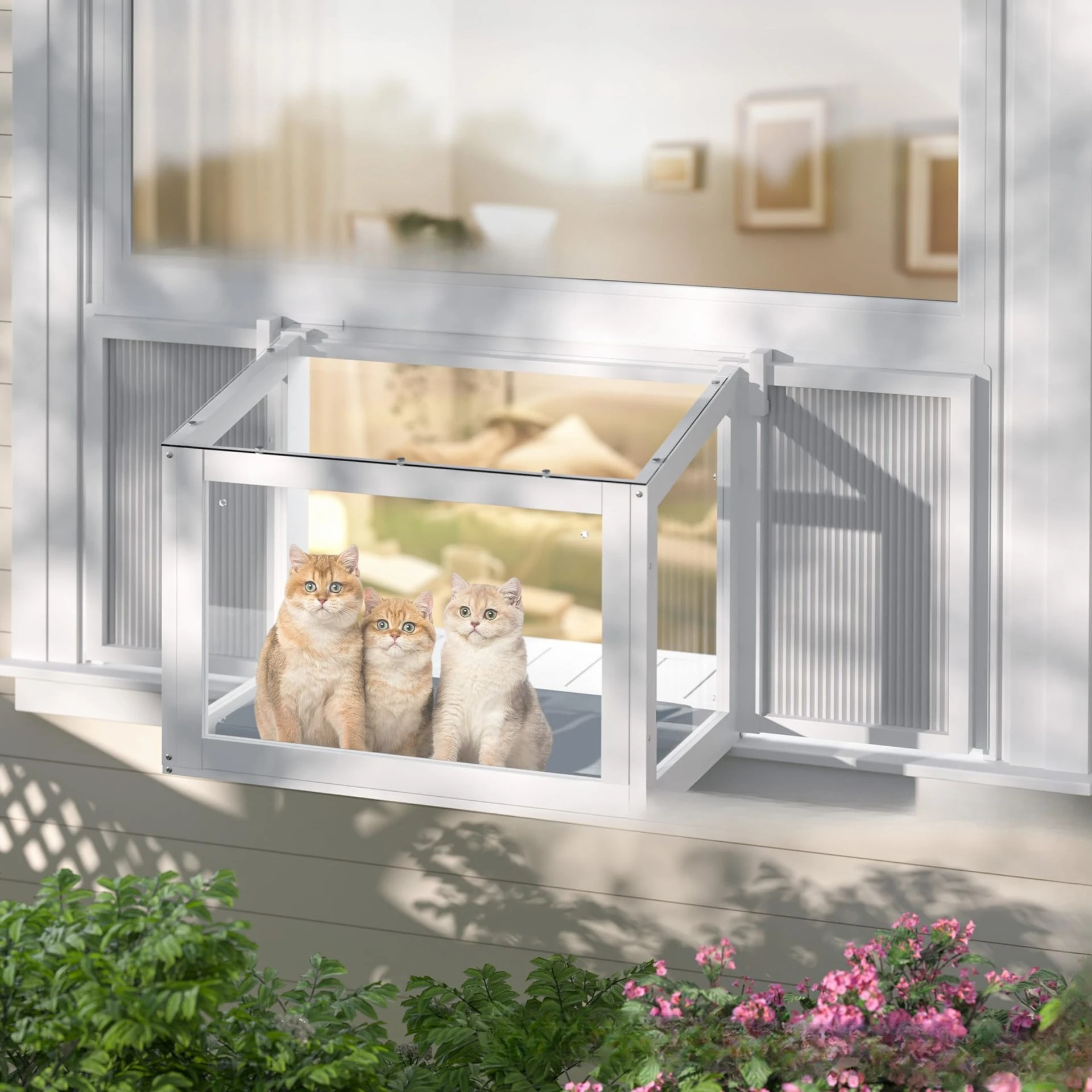 

Wooden Cat Window Box Adjustable Window Perch Courtyard Indoor Cat Wooden Window