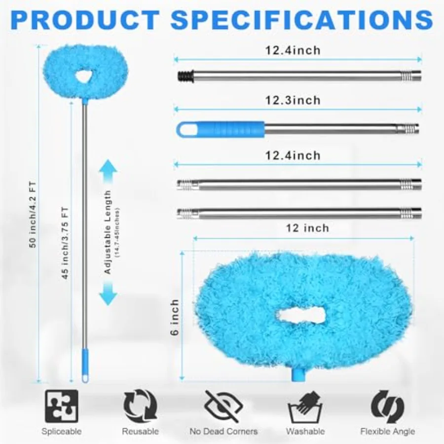 Ceiling Fan Cleaner Duster - Adjustable Duster with Extension Pole, Dusters for Cleaning Fan Blade, Walls and Cobweb Blue - view 2