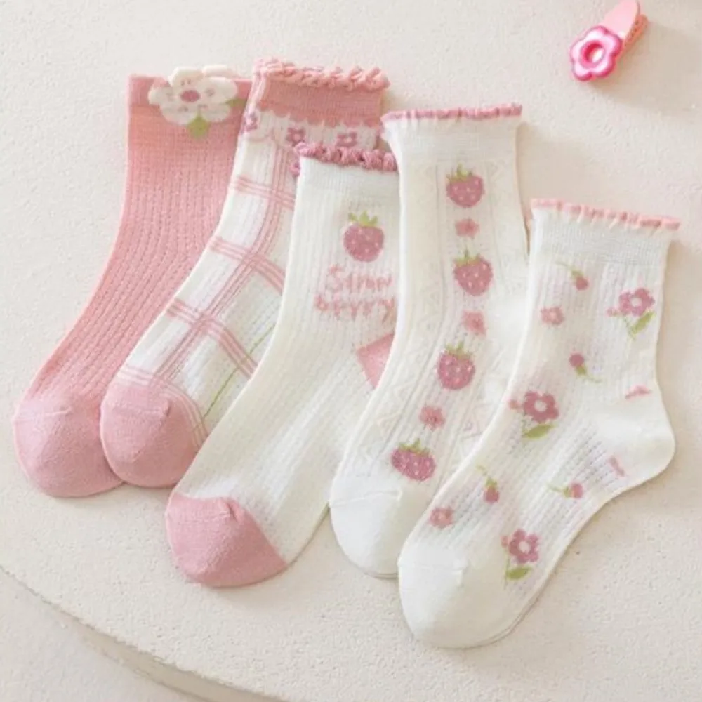 Girls' sock Spring Thin cotton socks for children Mesh Breathable girls' strawberry lace mid-tube sock Baby Princess socks kids