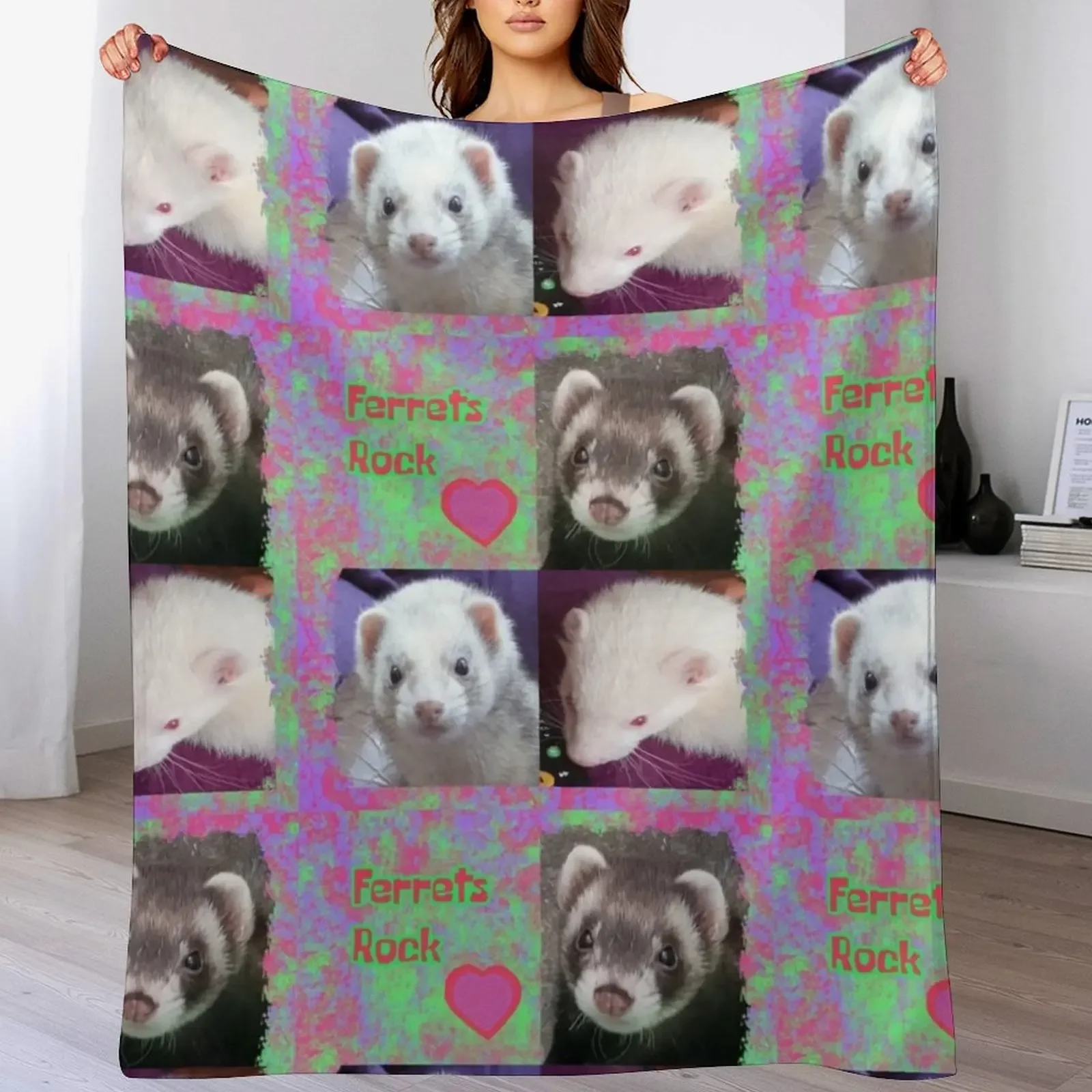 

Ferrets Rock photo message Throw Blanket Sofa Hair Personalized Gift Retros Blankets