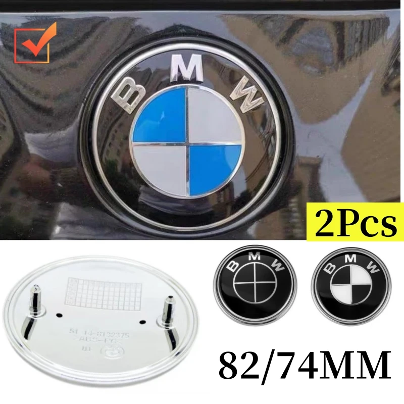 2Pcs Front Hood Rear Trunk Hatch Lid Emblem Blue White 82mm 74mm Front Hood Rear Tailgate Emblem for BMW E81 E82 E87 E88 F20 F21