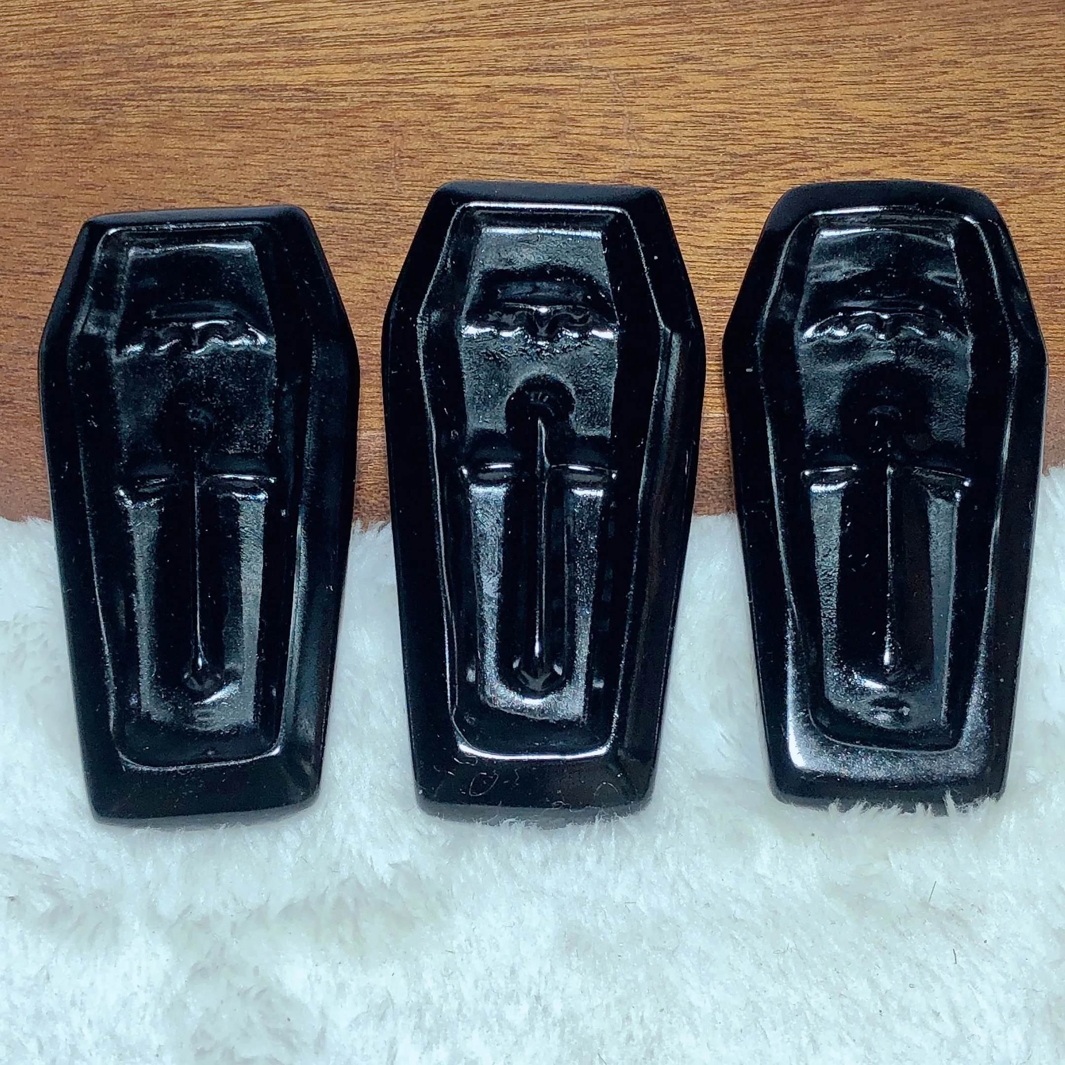 Natural Crystal Black Obsidian Grave Carving Gemstones Reiki Witchcraft Halloween Decorations Holiday Gift