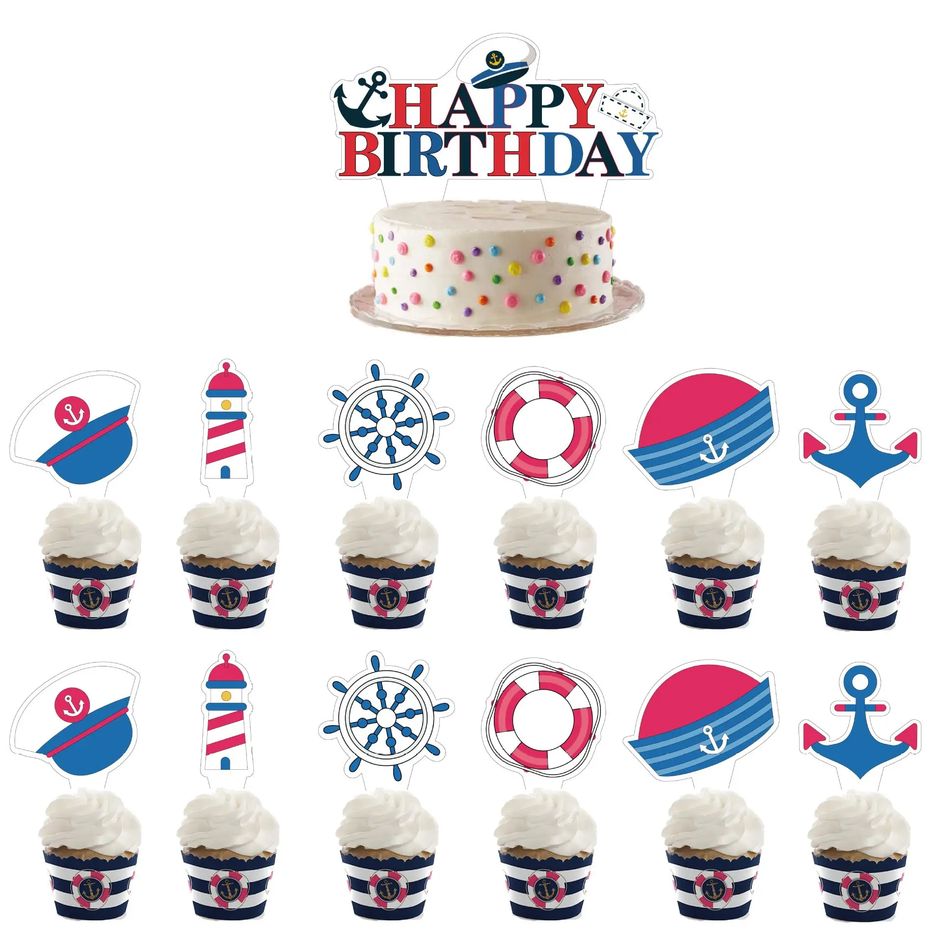 Navy Sailor Suit Birthday Party Decoration Supplies Birthday Balloon Accessories Crew Banner Girls Party Decoration