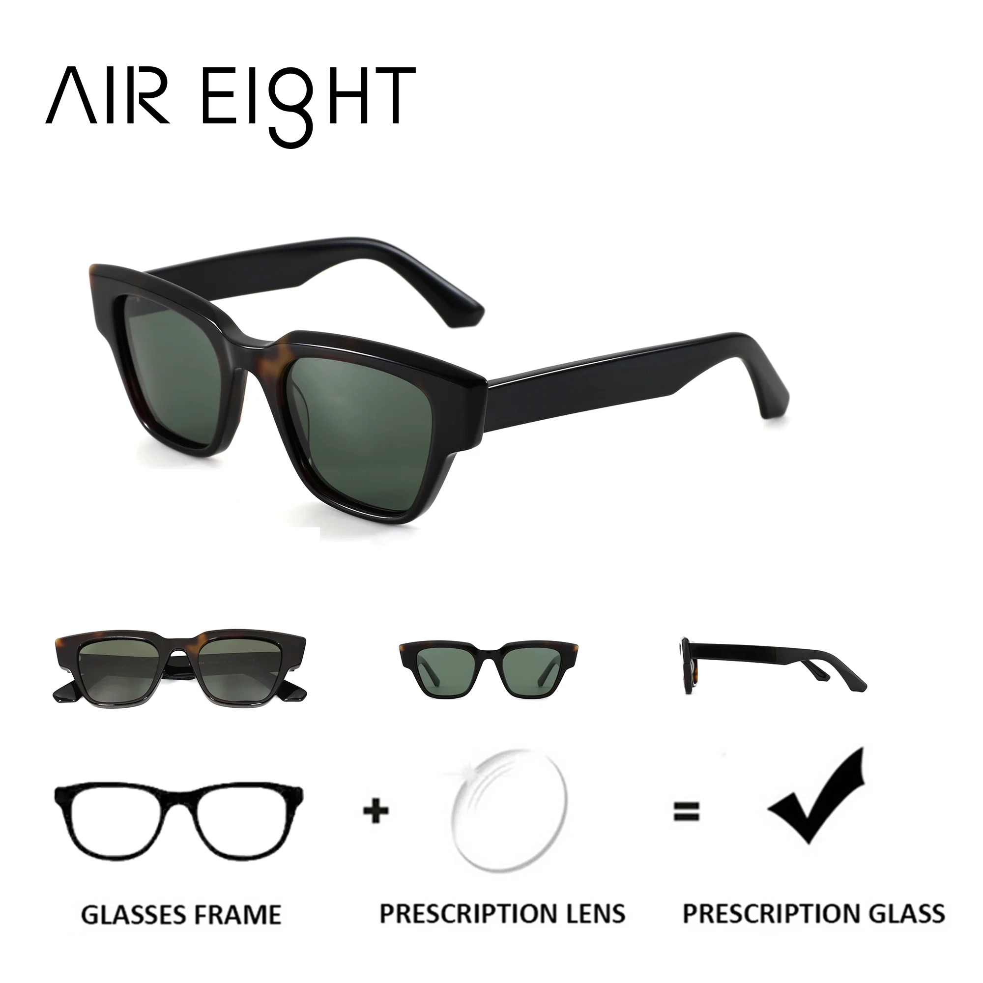 Lunettes de soleil polarisées à verres progressifs pour hommes, personnalisées, de la marque AIREIGHT, taille S, en acétate, pour myopie, à monture papillon, avec prescription.