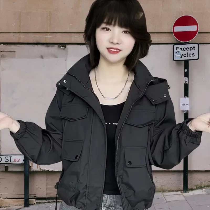 Płaszcz z kapturem Baseball Uniform Płaszcz damski 2025 Wiosna New Sense Design Kurtka Krótka Casualowa Odzież wierzchnia Damska Joker Płaszcz Damski Top