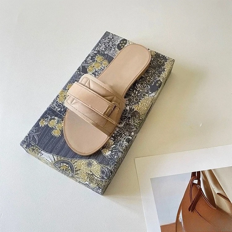

2026 Summer New Women's Velcro Strap Pleated Slides Flat Open Toe Sandals Outdoor Beach Shoes Casual Round Toe Daily Wear