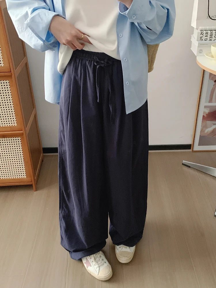 

Женские брюки с высокой талией, широкими штанинами, прямого кроя, повседневные, новые, весна-лето, из УФ-защитного материала, синие, свободные, драпирующиеся, комфортные