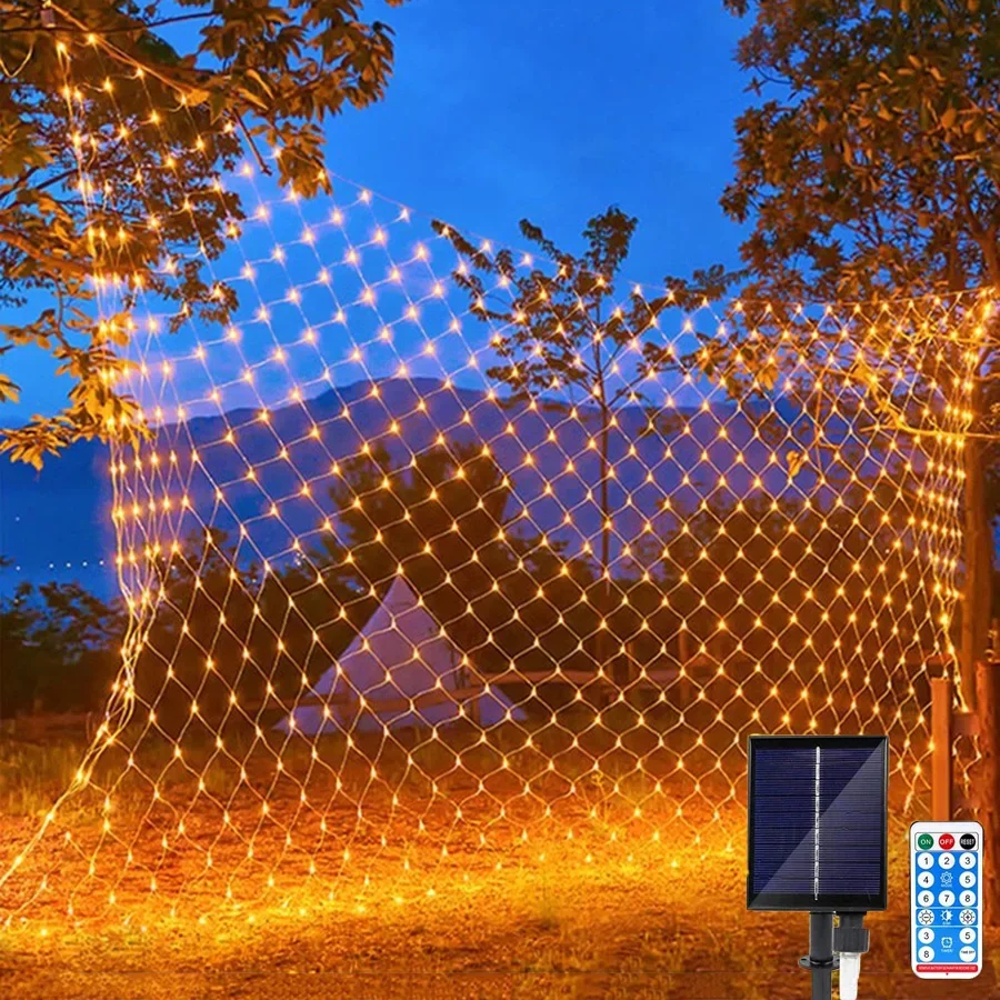 

3X2M 6X4M Solar Powered LED Net Light Christmas Garland Solar Mesh String Lights Outdoor Solar Tree-wrap Light