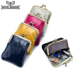 Royal Bagger Coin Purse for Women Small Clip New Retro Fashion Genuine Cow Leather Short Wallet European Style