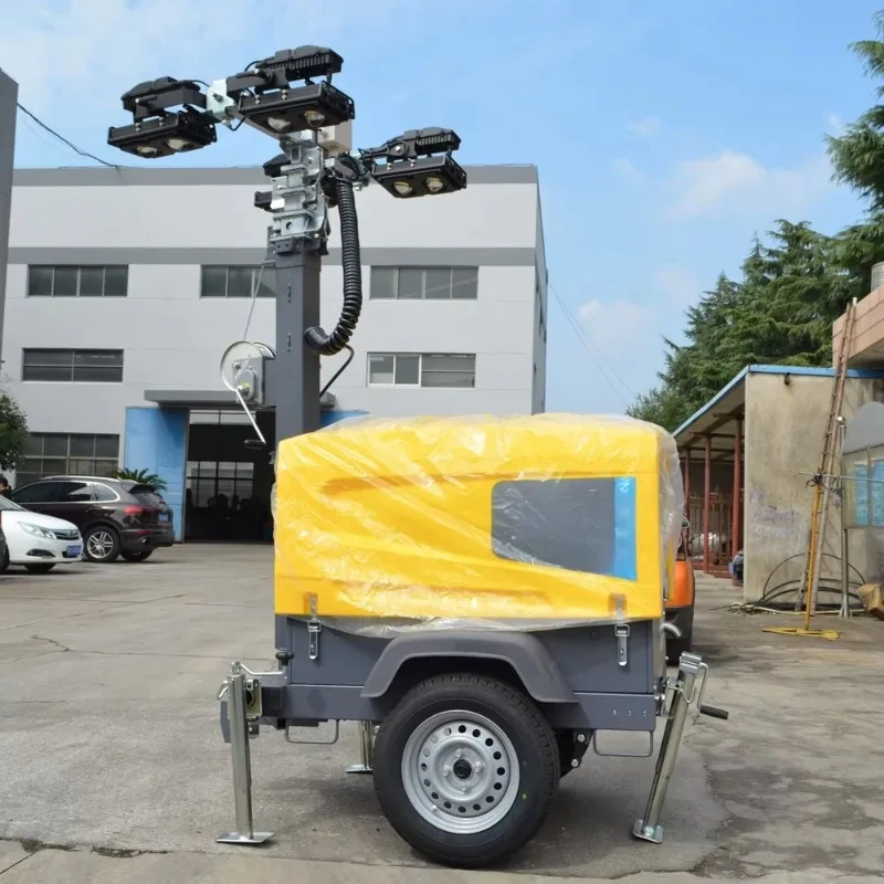 Diesel Mobile Light Tower Trailer Mounted Generator Lighting Equipment for Outdoor Job Site Night Work