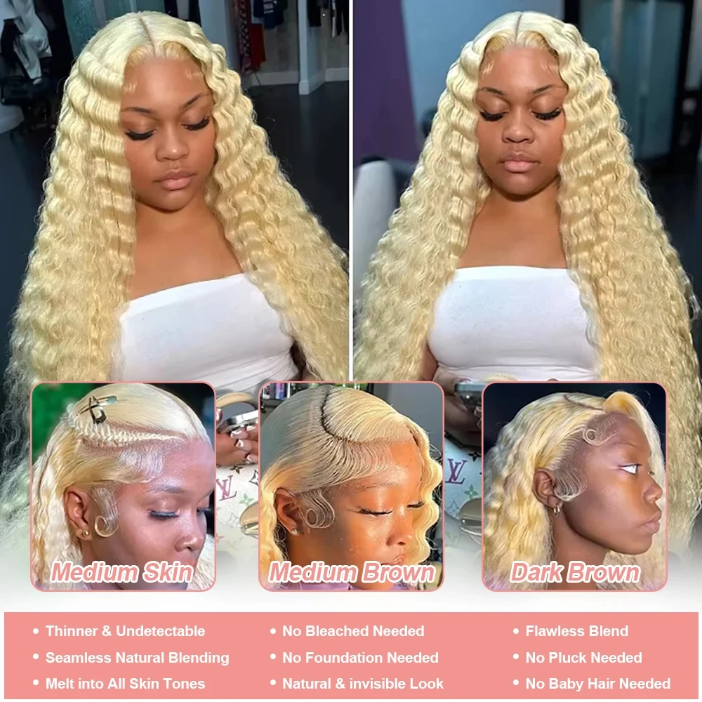 Wewave Curly Human Hair Wig Deep Wave Wigs Water Wave 13x4 13x6 Hd Lace Frontal Wig Bleached Knoted 38 Inch High Flash Sale image 6
