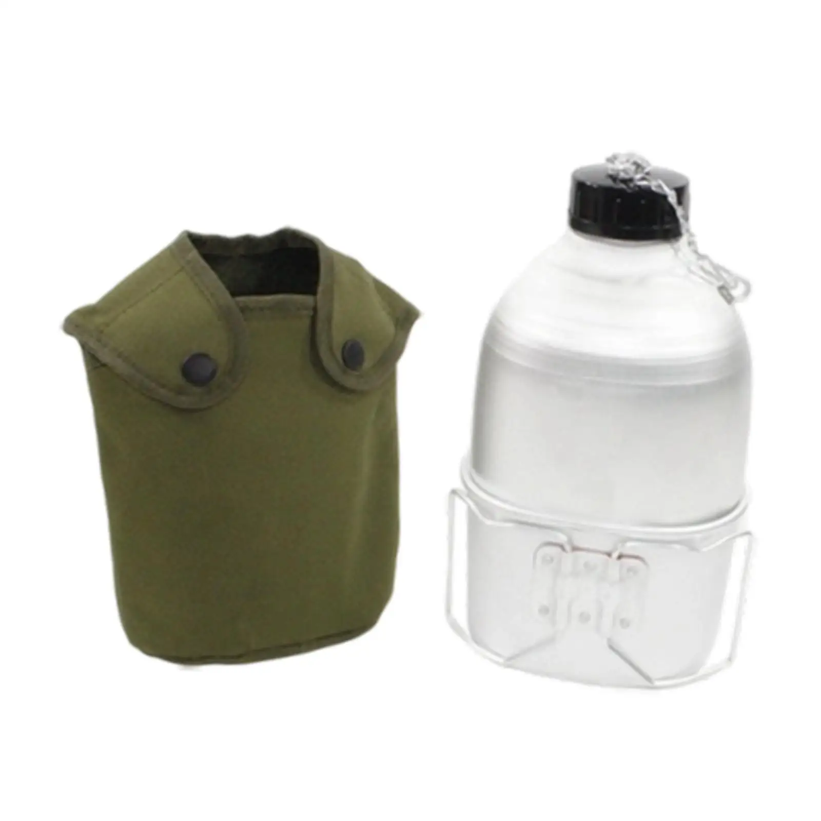 

1L Camping Water Bottle and Cup with Green Cloth Bag Versatile with Fixed Hook Aluminum Alloy for Outdoor Survival Accessory