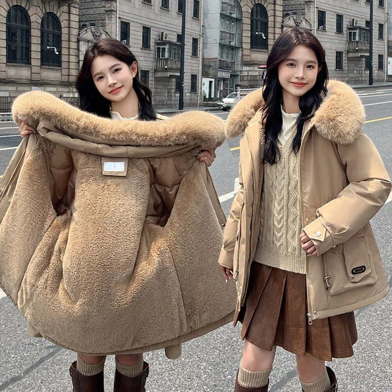 

-20 Degrees Winter Parka Clothes Wool Liner Hooded Jacket Women Padded Coat Slim Coat Fur Collar Warm Thick Snow Wear Jacket