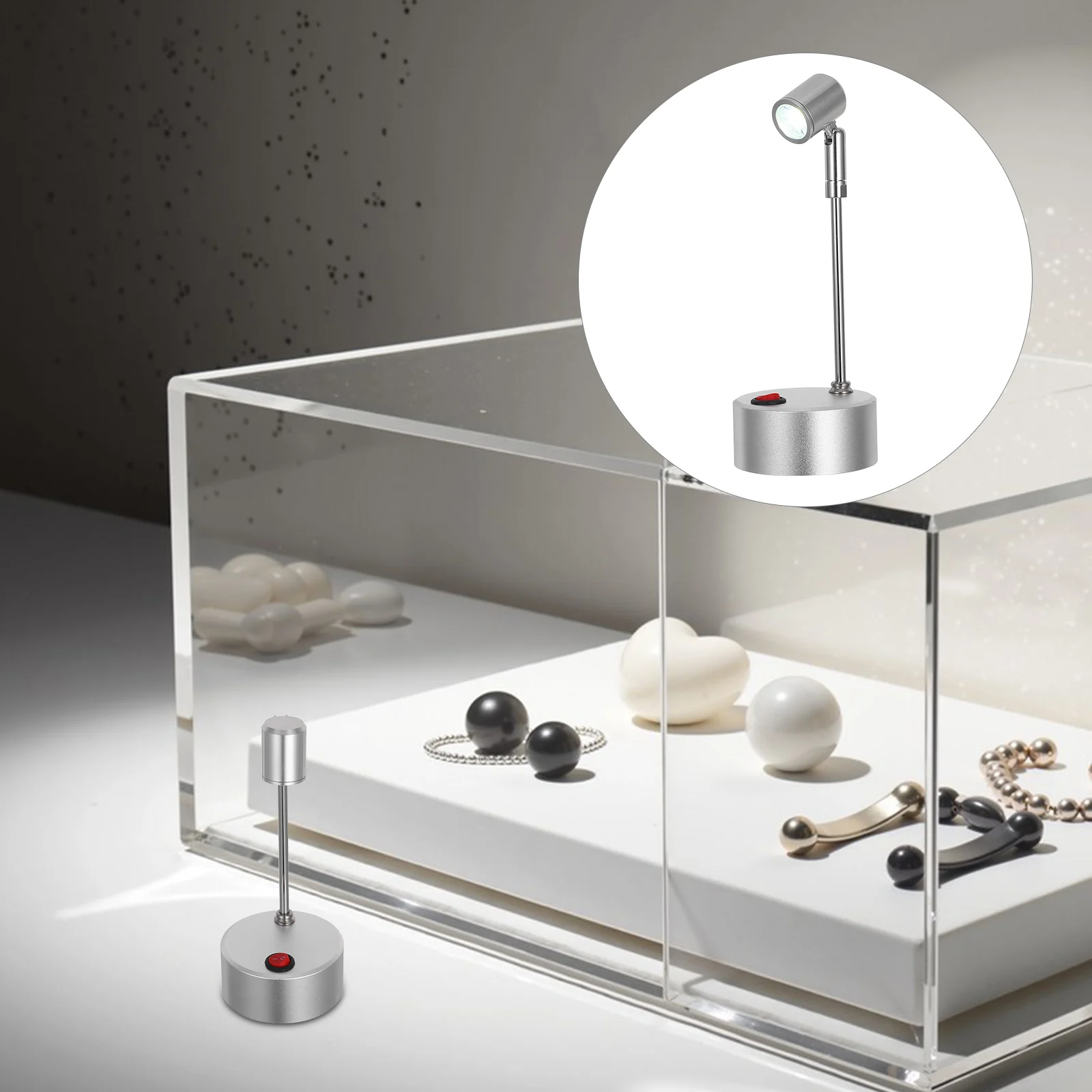 

LED Spotlights Showcase Lighting High Brightness Lamp for Jewelry Cabinet Display Silver Metal Stake Durability