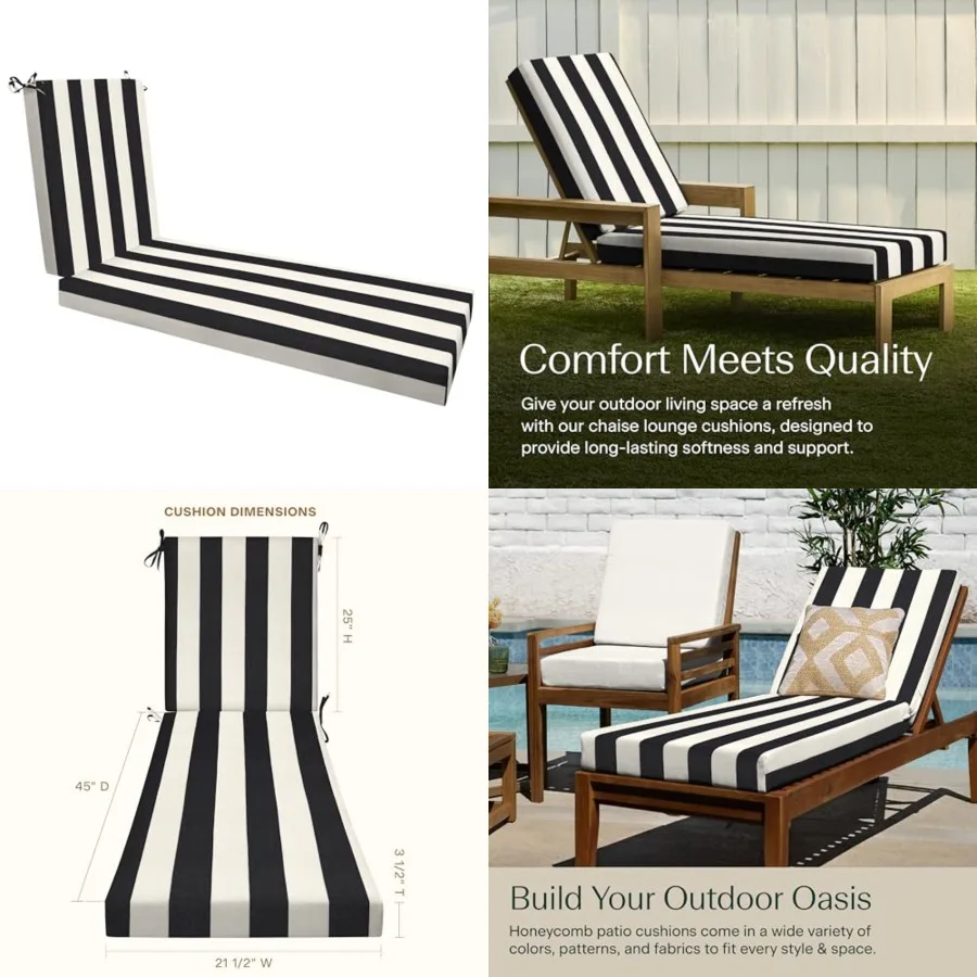 Outdoor Chaise Lounge Cushion for Patio Furniture, Water and Fade Resistant, Removable Cover, 21.5 x 70, Heritage