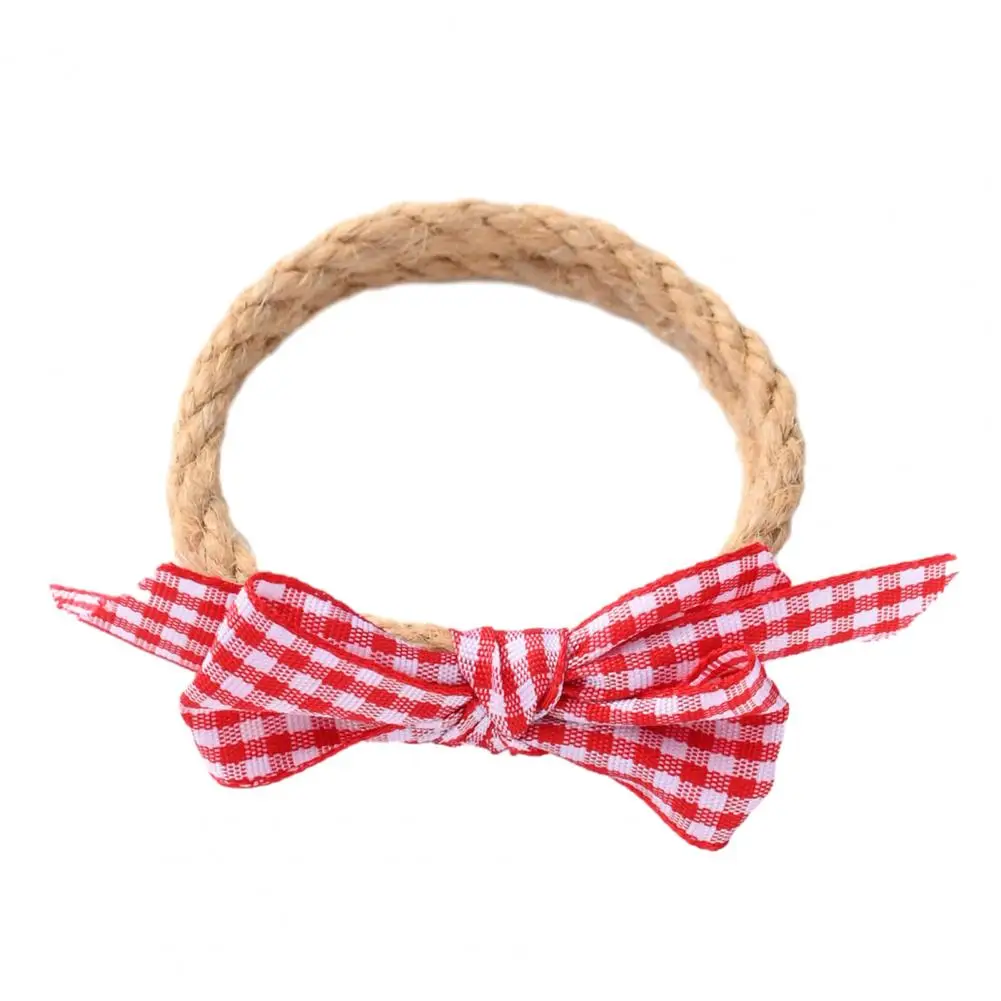 Cotton Napkin Holder Satin Napkin Holder 6pcs Jute Rope Napkin Rings with Plaid Bow Handmade Tableware Holders for Cloth Dinner