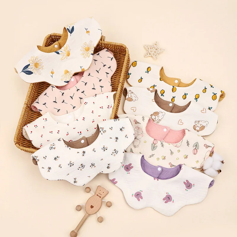 1pcs Cotton Printed Six-layer 360 Rotatable Baby Feeding Bibs Toddler Saliva Towel Infant Gauze Baby Bib