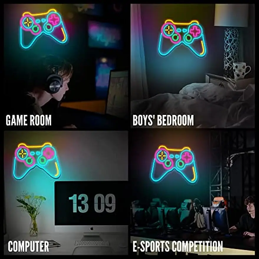 Blue Gamepad Controller Shaped Neon Sign Game Gaming Neon Lights for Teen Boys Gamer Room Decor Kids Gifts Bedroom Playstation