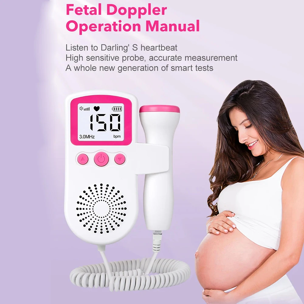 Monitor Fetal Doppler 3.0MHz para Bebês, Monitor de Frequência Cardíaca Pré-Natal, Estetoscópio Doppler para Uso Doméstico