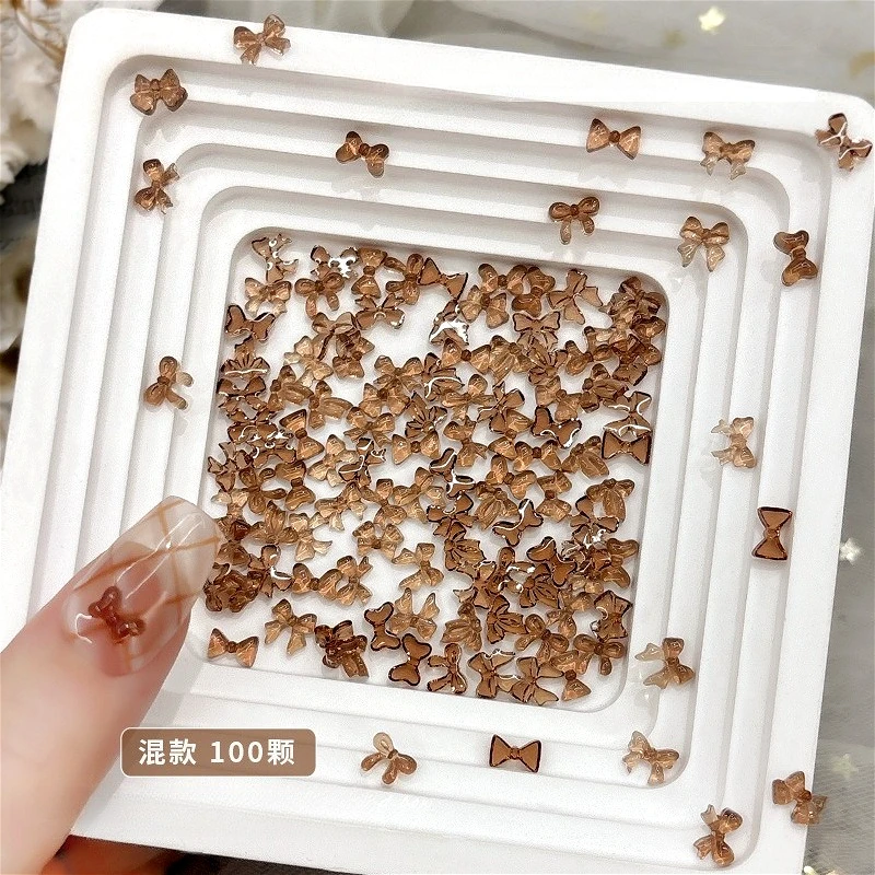 

Maillard Brown Mixed Payment Bowknot Ribbon Pile Drill Heart Rhinestones Nail Art Decorations Crystal DIY Manicure Accessories