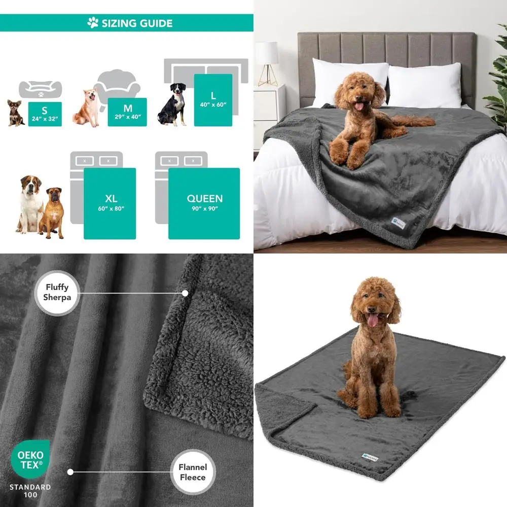 

Большое водонепроницаемое одеяло для собак XL — флисовый чехол для дивана из шерпы, двусторонний, герметичный, моющийся, серый 90x90