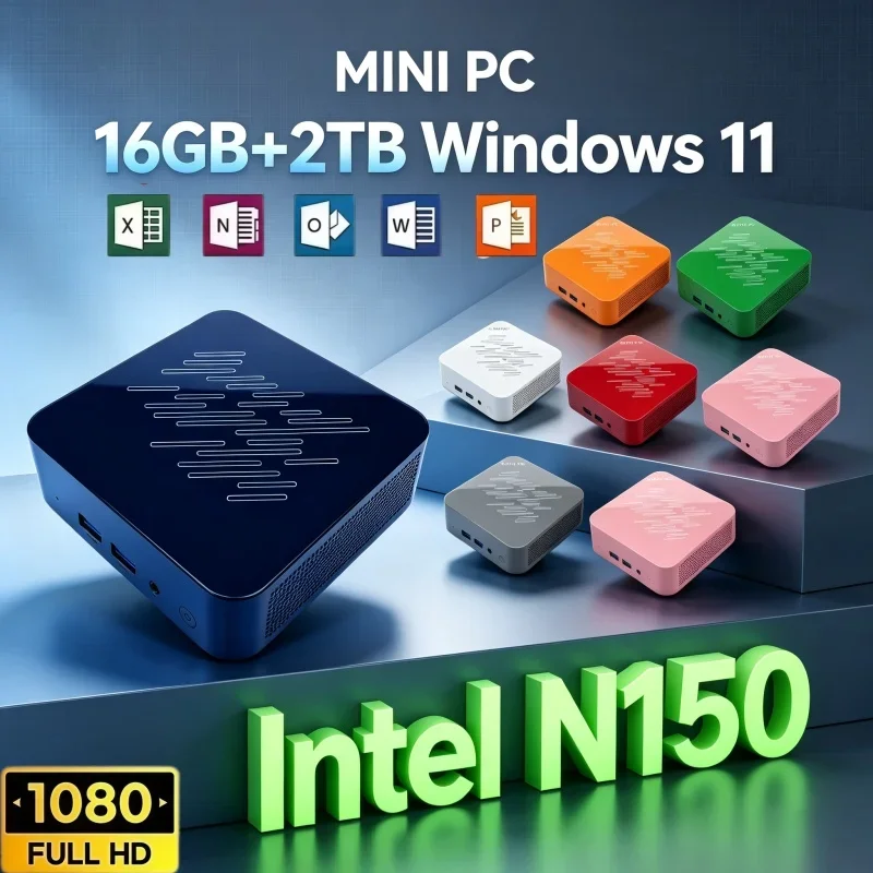 Portable Mini PC Intel Core N150 Processor Windows 11 System 16GB DDR4 2TB SSD Mini Desktop Computer For Business Office Gaming