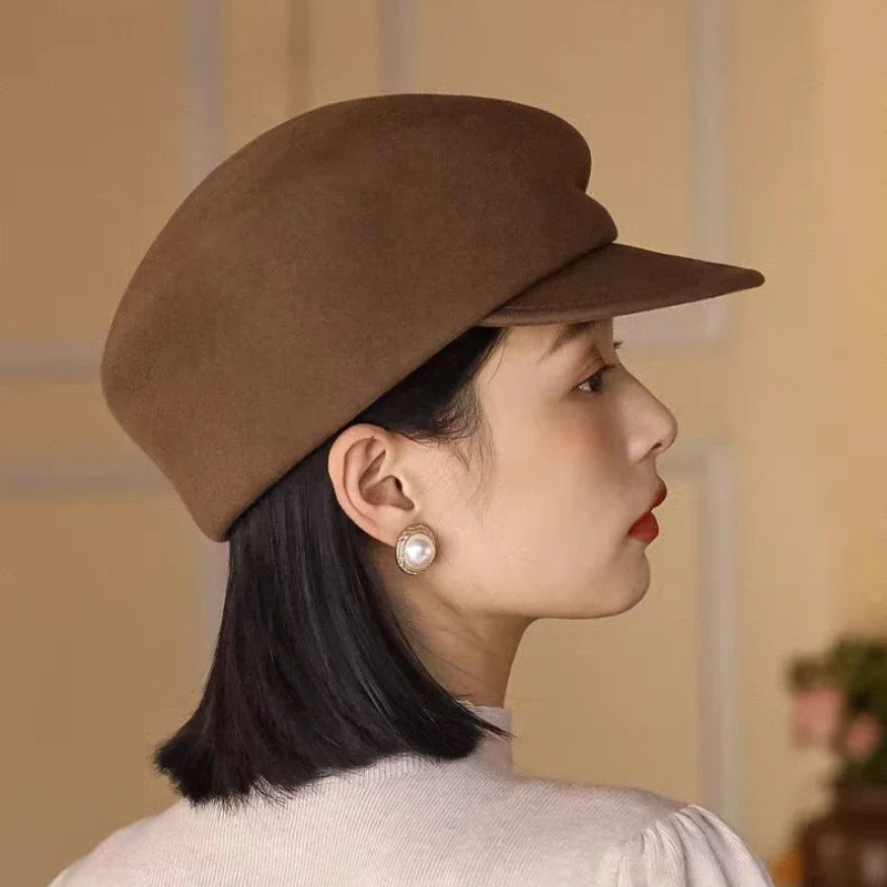 2023 Party 100% Pure Wool Custom Autumn and Winter Beret Designer Wedding Ladies New Peaked Cap Banquet Cloche Top Hat Wholesale