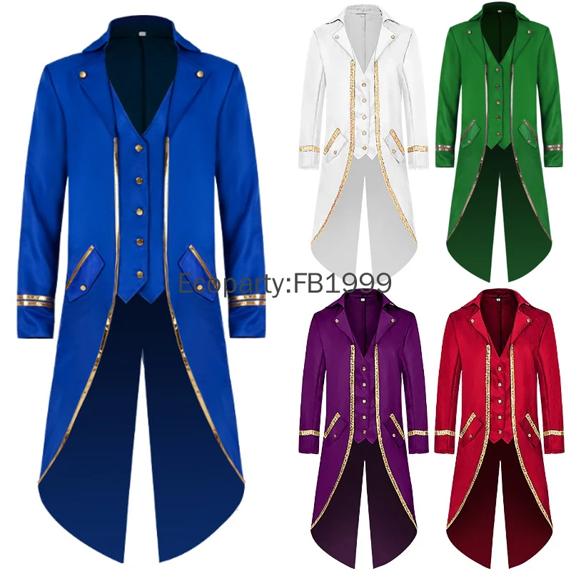 Veste victorienne Steampunk multicolore pour hommes, manteau de smoking Vintage gothique européen Nobles, Costumes de fête d'halloween pour hommes